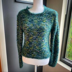 Wild Fable Fuzzy Green Multicolor Pullover Sweater